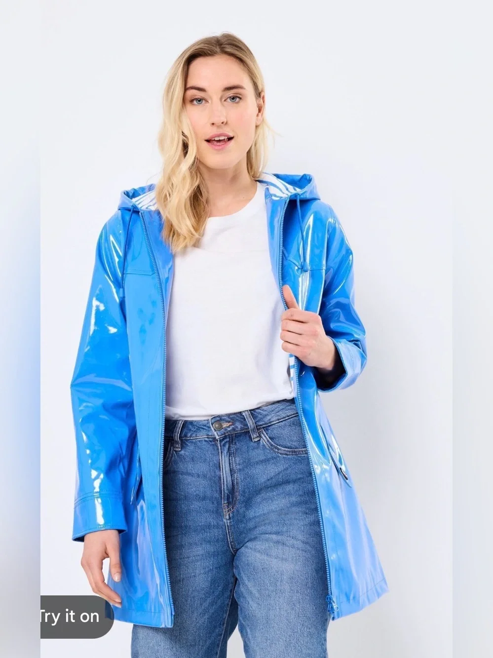 Totes Bright Blue Glossy Raincoat with Hood - Picture 1 of 16